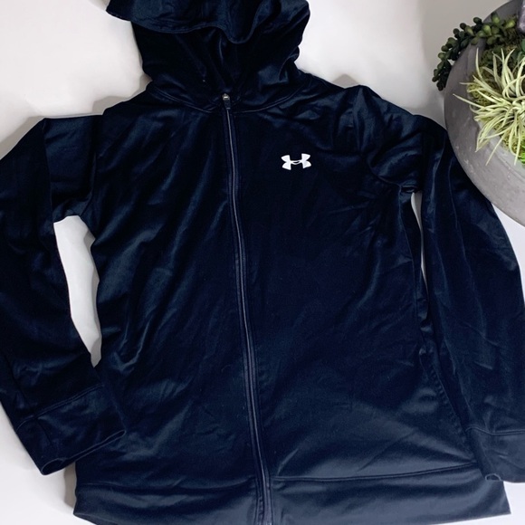Under Armour black hooded running performance zip up youth activewear medium - Picture 6 of 6
